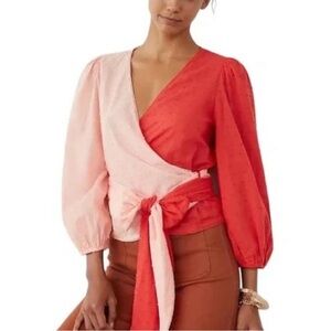 FARM Rio Pink & Red Colorblock Wrap Blouse | XS